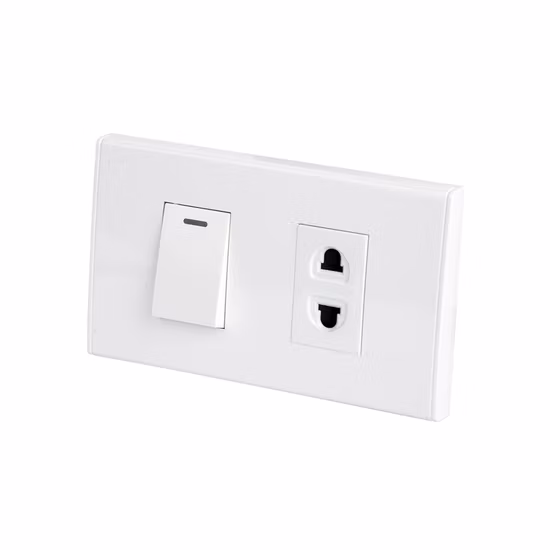 Mur électrique blanc 1 Gang, interrupteur 1 voie, prise thaïlandaise à 3 pôles